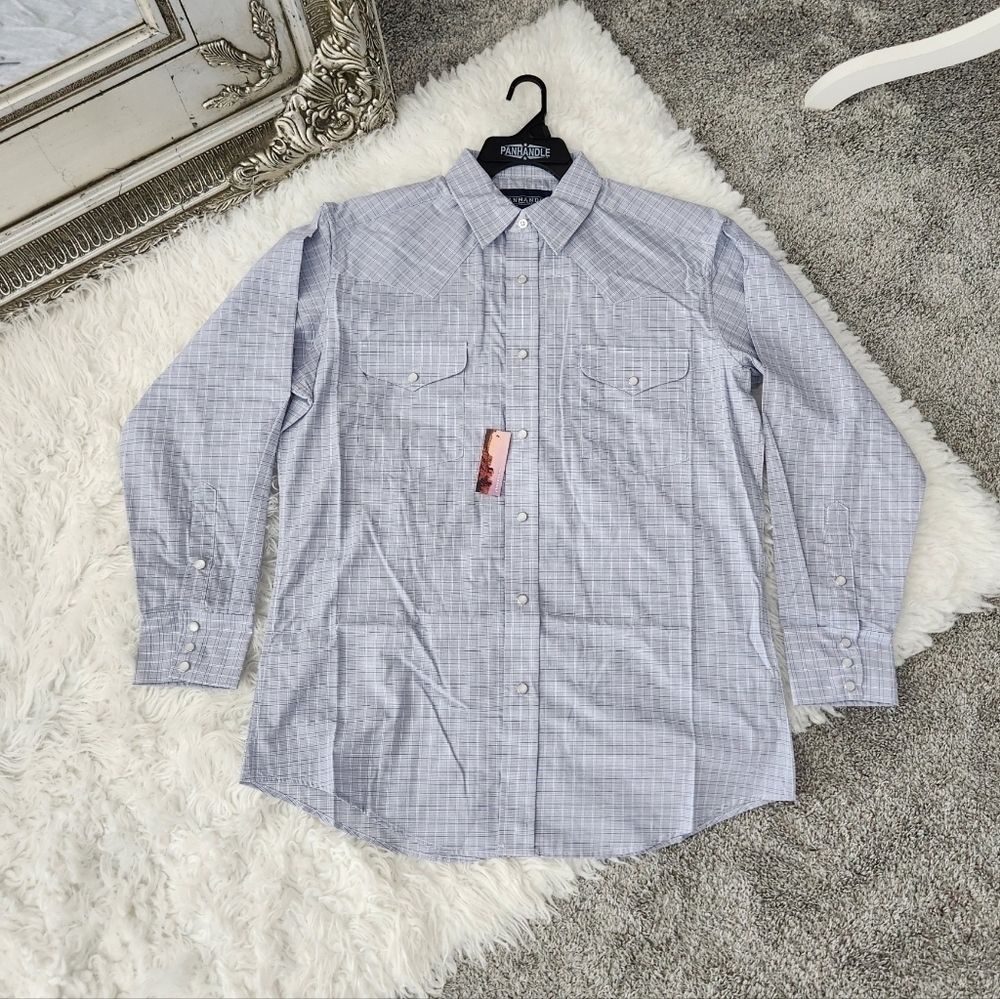 Panhandle Men's Plaid Print Long Sleeve Pearl Snap Western Shirt. Size ML Medium